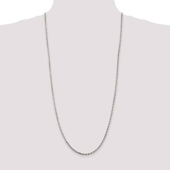 2.5mm, Sterling Silver Diamond Cut Solid Rope Chain Necklace, 30 Inch